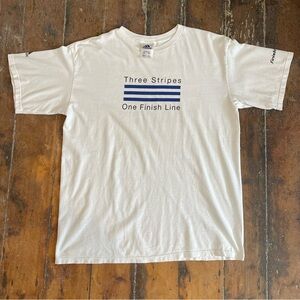 Vintage Adidas T Shirt “Three Stripes One Finish Line” Double Sided Size Large